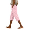 thumbnail image 1 of Pink Sweatpants Women Fashion Solid Color Cotton Flax Elastic Long Pants Beach Leisure Trousers, 1 of 5