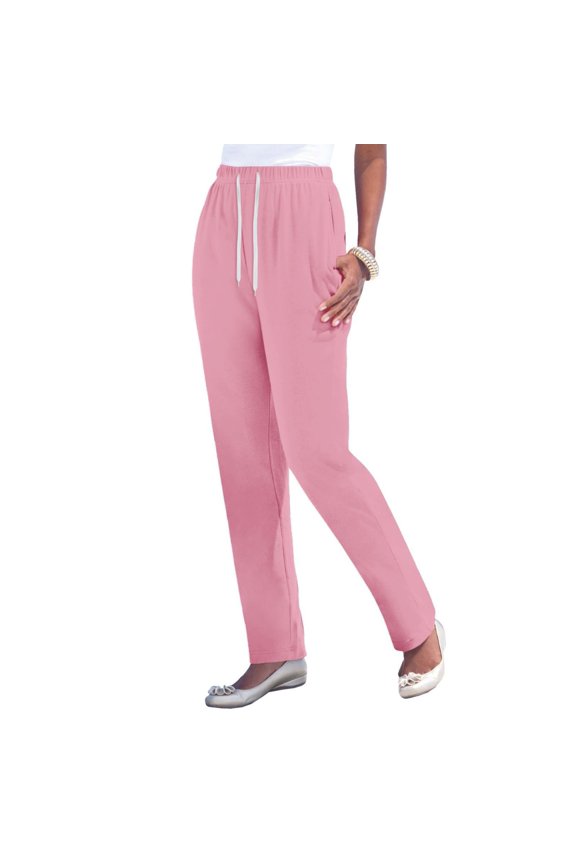 Pink Sweatpants Women's Pockets Elastic Waist Straight Solid Color Casual Pants Pants