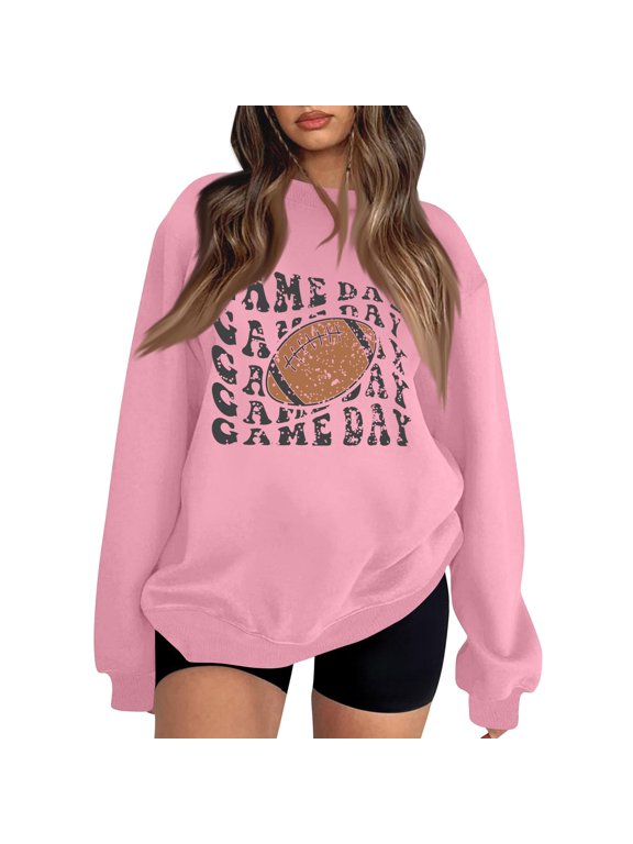 Pink Sweatshirt Women Long Sleeve Crewneck Graphic Print Oversized Hoodie Pullover Top Casual Fashion Loose Fit Cotton Blend Autumn Winter Streetwear Cute Aesthetic Y2K Korean Styl