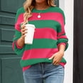 thumbnail image 1 of Pink Sweatshirt for Women Casual Long Sleeve Color Block Stripe Knit Sweater Lightweight Pullover Sweater Top Women Fall Clothes, 1 of 6