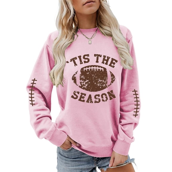 Pink Sweatshirt for Women's Fashion Casual Letter Rugby Print Crew Neck Top Hoodless Sweatshirt Women Fall Clothes