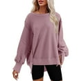 thumbnail image 1 of Pink Sweatshirt for Womens Oversized Crewneck Solid Color Sweatshirt Side Slit Long Sleeve Pullover Slouchy Fit Tops Women Fall Clothes, 1 of 6