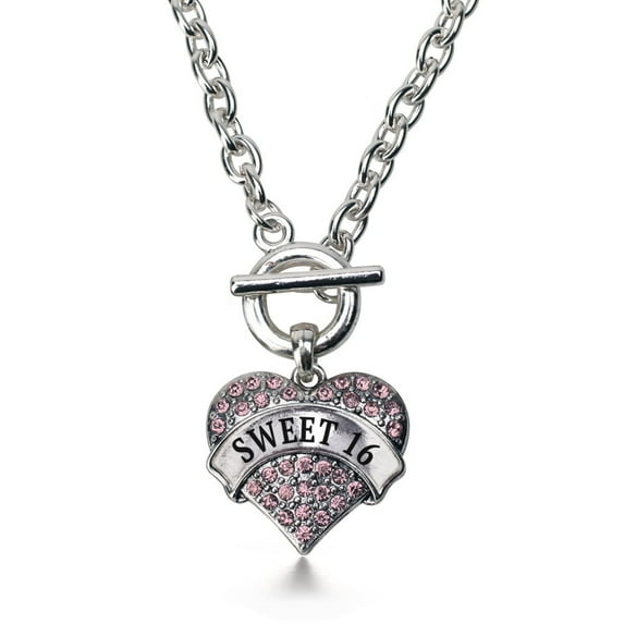Pink Sweet 16 Pave Heart Toggle Necklace