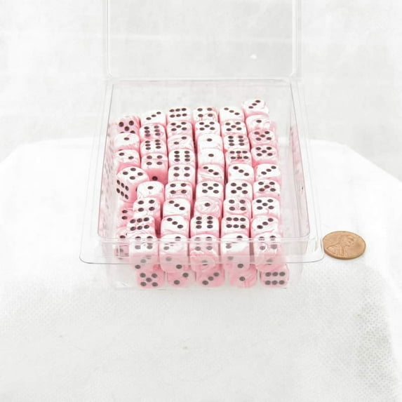 Pink Swirl Deluxe Dice with Black Pips D6 12mm (1/2in) Pack of 100 Wondertrail