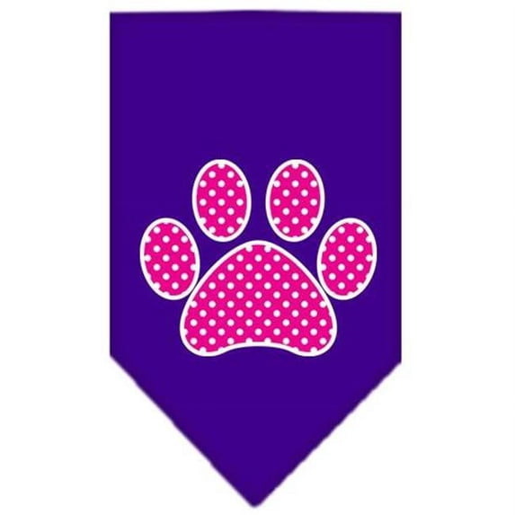 Pink Swiss Dot Paw Screen Print Bandana Purple Small