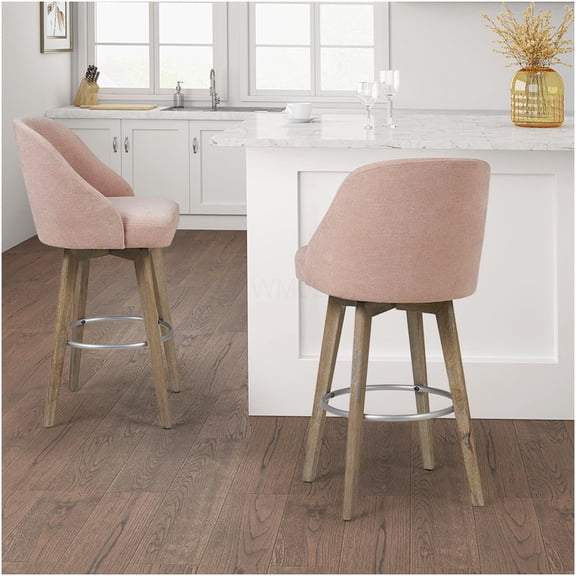 Pink Swivel Bar Stool with Upholstered Seat, 360 Degree Rotation, Metal Footrest for Kitchen Island Counter