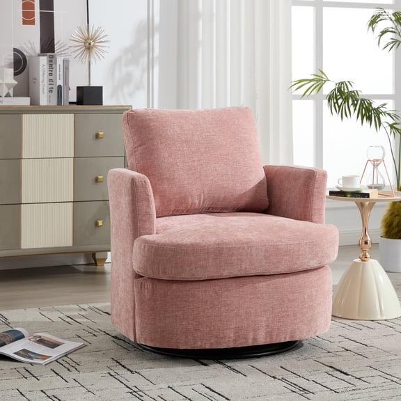 Pink Swivel Chair - 360° Rotating Accent Chair with Metal Base for Home & Office (31.5"W X 35"H)