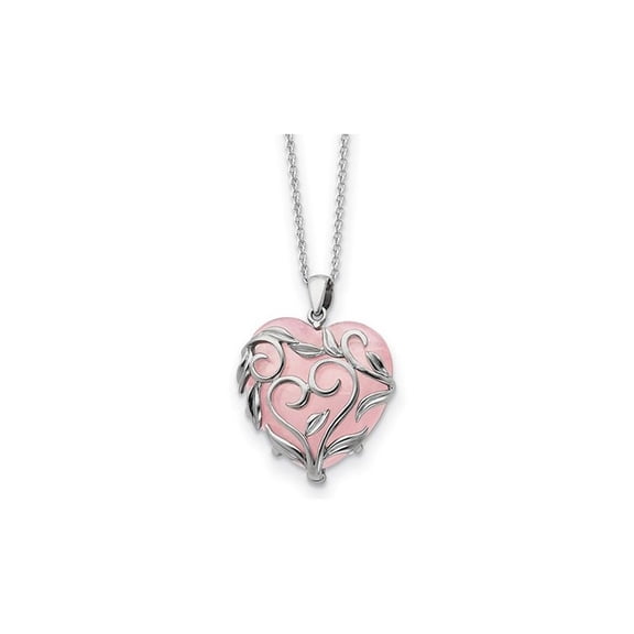 Pink Synthetic Quartz Generous Heart Pendant Necklace in Sterling Silver with Chain for Women