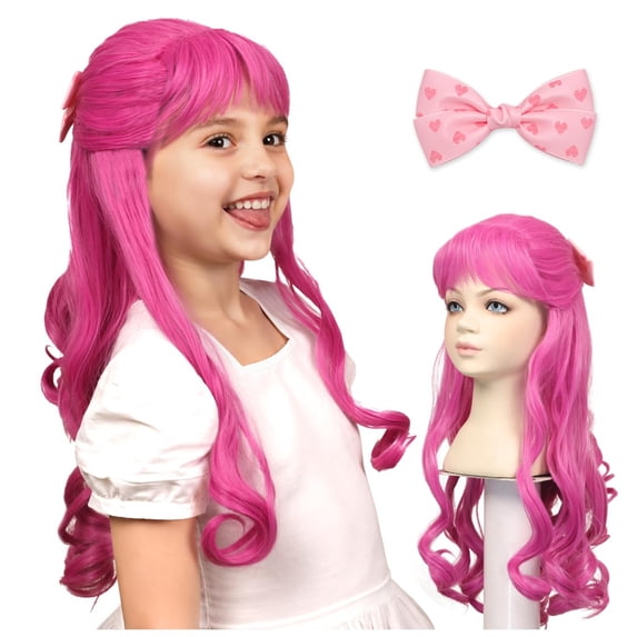 Pink Synthetic Wavy Costume Wig Wonderland Pink Wig for Halloween Party Anime Cosplay and Carnival Role Play