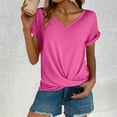 thumbnail image 1 of Pink T Shirts for Women's Casual Top Short Sleeve Knot Shirts Slim Fit V Neck T Shirt Tops Fashion Clothing, 1 of 5