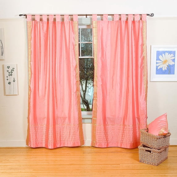 Pink Tab Top Sheer Sari Curtain / Drape / Panel - 60W x 108L - Pair