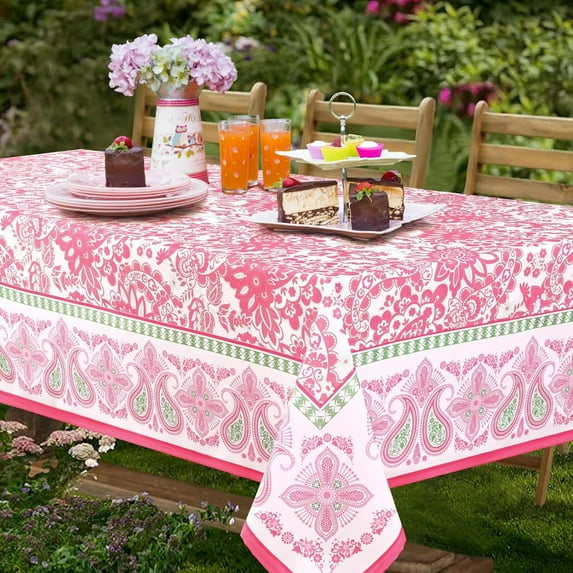 Pink Table Cloth Square Table 55x55 Inch, Spring Tablecloths for 6 Foot Rectangle Tables, Outdoor Tablecloth for Parties, Waterproof Fabric Polyester Tablecloths