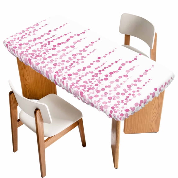 Pink Table Cloths for 5 Foot Rectangle Tables, Polka Dots Watercolor Abstract Art Patio Waterproof Elastic Fitted Tablecloths, Washable Rectangular Table Cover for Camping