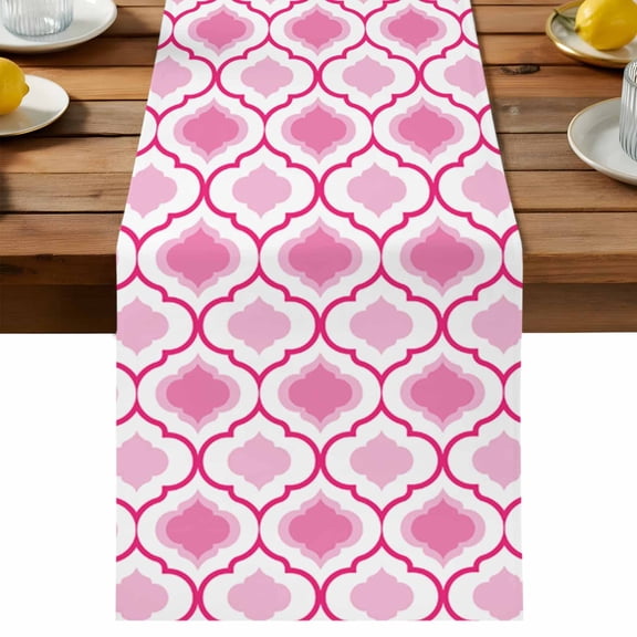 Pink Table Runner, Morocco Cotton Linen Table Cloth, Geometric Abstract Tablerunner for Kitchen Dining Party Wedding Home Decor 13x36 Inch