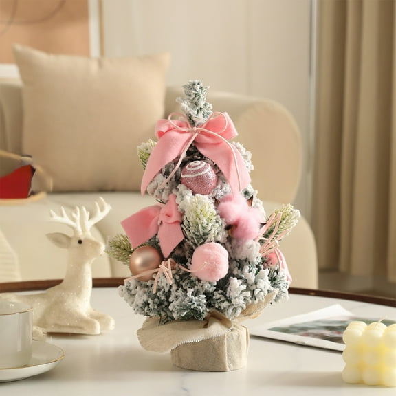 Pink Tabletop Christmas Tree 12 Inches with Lights and Ornaments, Artificial Mini Xmas Tree for Holiday Home Decor,Home DIY Decoration Set for Desktop Window Mantel Party Display