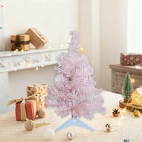 Pink Tabletop Christmas Tree with Lights & Ornaments | 17-Inch Artificial Mini Christmas Tree for Desktop Decor | DIY Holiday Party Decoration for Home Office Indoor Use