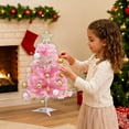 thumbnail image 1 of Pink Tabletop Christmas Tree with Ornaments Lights 17-Inch Mini DIY Artificial Tree with Star Topper, Balls, Bells, Letter Cards LED String Light Holiday Decor for Desktop, Office, Bedroom, Party, 1 of 4
