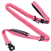 Pink Tactical Heavy Duty Dog Leash, 4-6FT Strong Bungee Dog Leashes with Frog Clip & Car Seatbelt, Reflective Walking Lead with 2 Handles for Medium Large Dogs