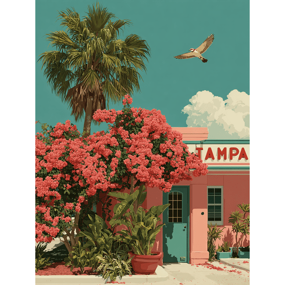 Pink Tampa Ticket Travel Canvas Print Trendy Aesthetic Home Living Room Wall Decor Art