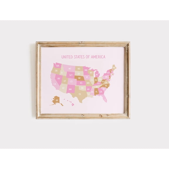Pink And Tan Usa Map Print, Pink Usa Map Print, Neutral Baby Nursery Art, Usa Map Nursery Poster, Nursery Wall Art, Pink Nursery Wall Art Home Decor #649, Unframed Poster Size 8x12