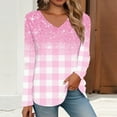thumbnail image 1 of Pink Tank Tops for Women, Long Sleeve Spring Tops for Women 2024, Polyester Tshirts Shirts for Women Graphic, Women's Long Sleeved V Neck Floral And Plant Printed Casual Fashion T Shirt Top, 1 of 5