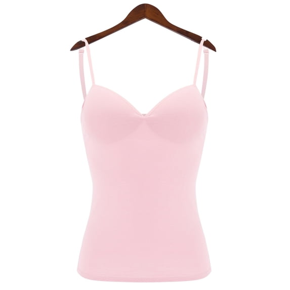 Pink Tank Tops for Women Slim-Fit Solid Color with Bra Pads Bra One Vest Sleeveless Undershirts Womens Camisole