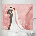 thumbnail image 1 of Pink Tapestry, Bride Groom Getting Married Dancing on Pink Floral Background Abstract Art, Fabric Wall Hanging Decor for Bedroom Living Room Dorm, 5 Sizes, Pink Black White, by Ambesonne, 1 of 1