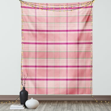 Pink Tapestry, Tartan Plaid Pattern with Squares in Magenta Pistachio Green Colors, Wall Hanging for Bedroom Living Room Dorm Decor, 60W X 80L Inches, Pale Pink and Multicolor, by Ambesonne