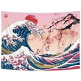thumbnail image 1 of Pink Tapestry Wall Hanging, Cool Japanese Ocean Wave Wall Tapestry, Asian Anime Mountain Sun Cherry Blossom Decorations Tapestry for Bedroom, 60 x 40 Inches, 1 of 4