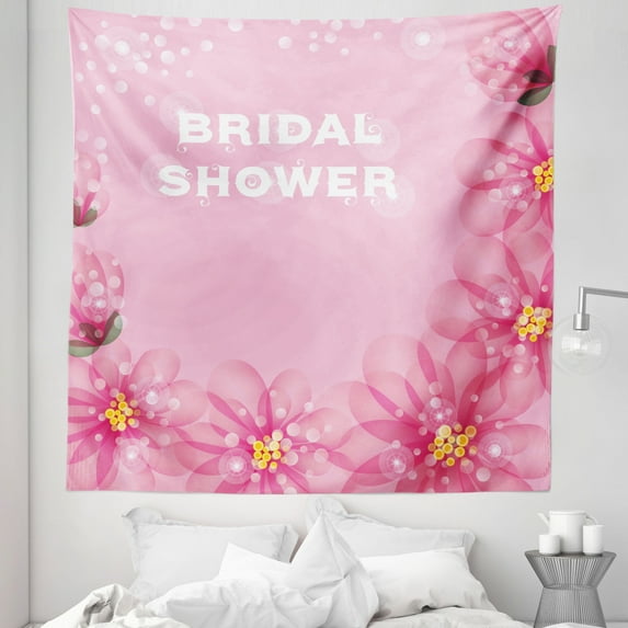 Pink Tapestry, Wedding Theme Flowers with Abstract Petals and Dots Image, Fabric Wall Hanging Decor for Bedroom Living Room Dorm, 5 Sizes, Hot Pink and Pale Pink, by Ambesonne
