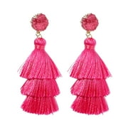 Pink Tassel Earrings for Women | Colorful Layered Tassle 3 Tier Bohemian Earrings | Dangle Drop Earrings for Women Gifts
