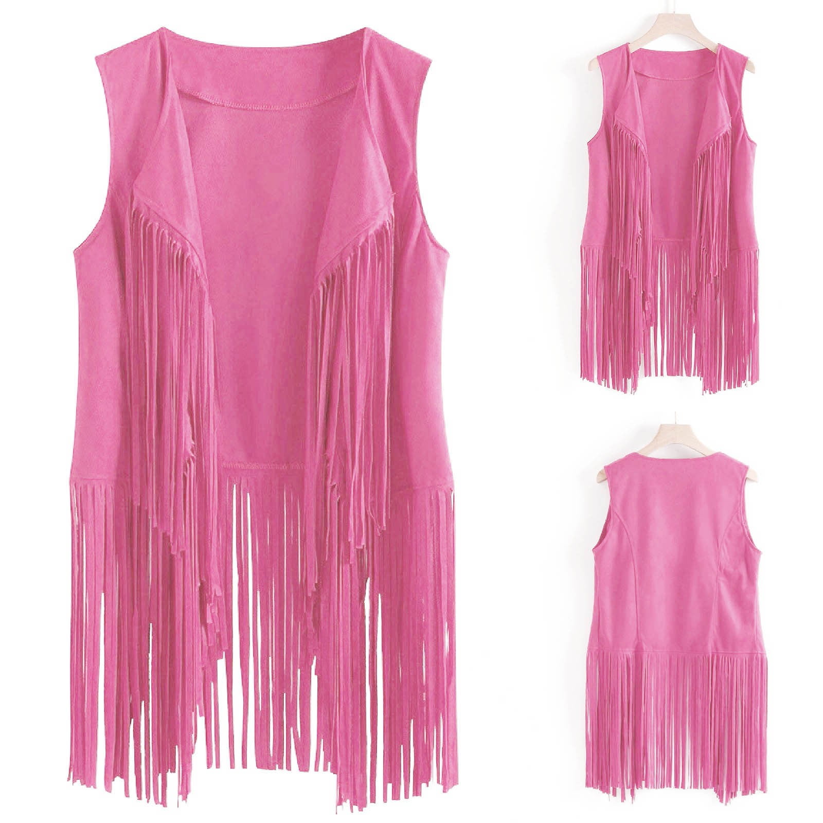 Pink Tassel Vest for Women, Suede Women's Plus Size Vests, Tassel Vest ...