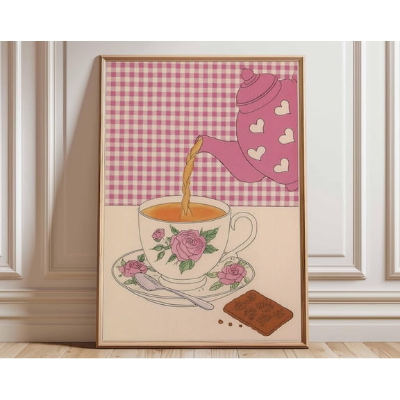 Pink Tea Time Teapot Wall Art Print