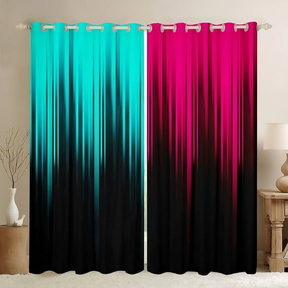 Pink Teal Black Blackout Curtains Stripes Lines Abstract Gradient Curtains & Drapes,Vintage Ombre Striped Geometry Window Curtains,Modern Stripe Geometric Curtains 42"Wx84"L