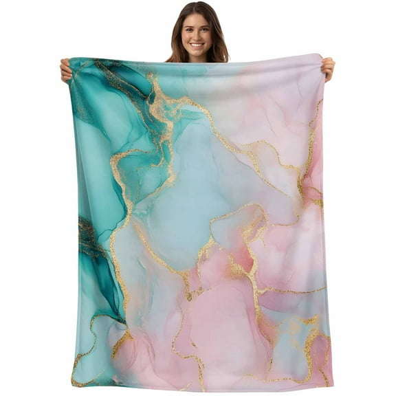 Pink Teal Blue Throw Blankets, Abstract Watercolor Marble Textured Soft Fleece Blanket Decorative for Home Sofa Couch Chair Living Bedroom, 30x40 Inches,