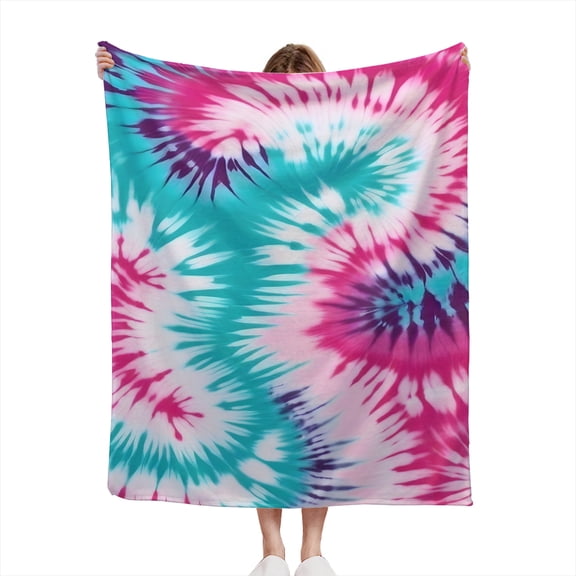 Pink Teal Blue and White Tie Dye Print Cute Tye Dye Design Lightweight 50x60 Throw Blanket for Sofas, Home Decor, Travel, Lounging