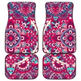 thumbnail image 1 of Pink Teal Bohemian Mandala Pattern Print Front and Back Car Floor Mats Heavy Carpet Front and Rear Full Set 4PCs Pack, 1 of 4