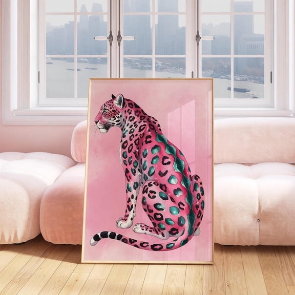 Pink Teal Cheetah Maximalist Wall Art, Unframed Paper Print Size 8x12