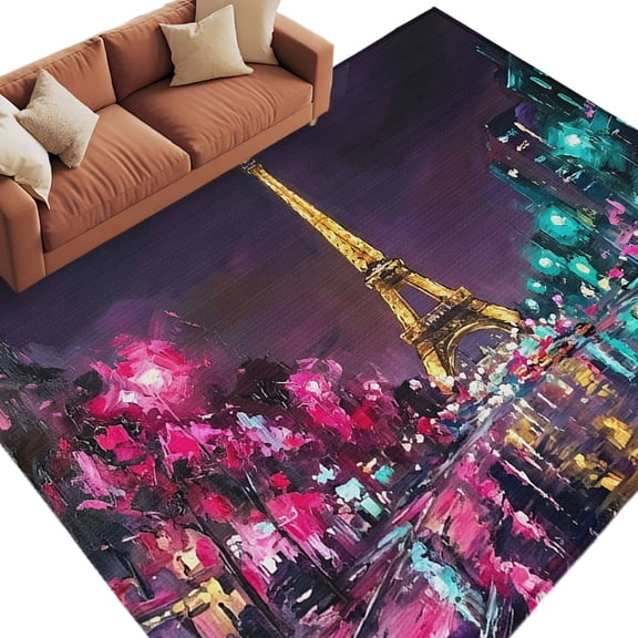 Pink Teal Cityscape Area Rug 8x10 Washable Rug Non Slip Building Modern Art Large Area Rug Soft Stainresistant Indoor Floor Carpet for Living Room Bedroom Home Office Dining Room Nursery