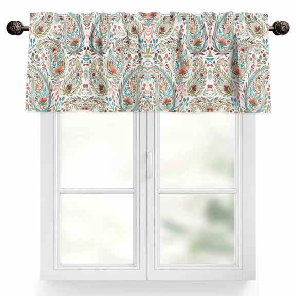 Pink Teal Flower Valances for Windows Watercolor Abstract Paisley Bohemia Texture Valance Curtains Rod Pocket Bathroom Small Window Treatments for Kitchen Living Room Bedroom, 42"x12"