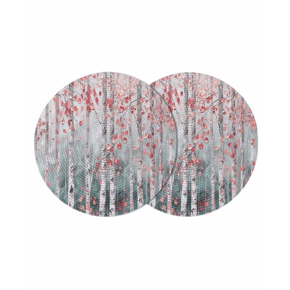 Pink Teal Forest Round 15 Inch Placemats Set of 2, Modern Oil Painting Art HeatResistant Non Slip Place Mats for Dining Table, Wipeable Braided Kitchen Table Mats for Housewarming