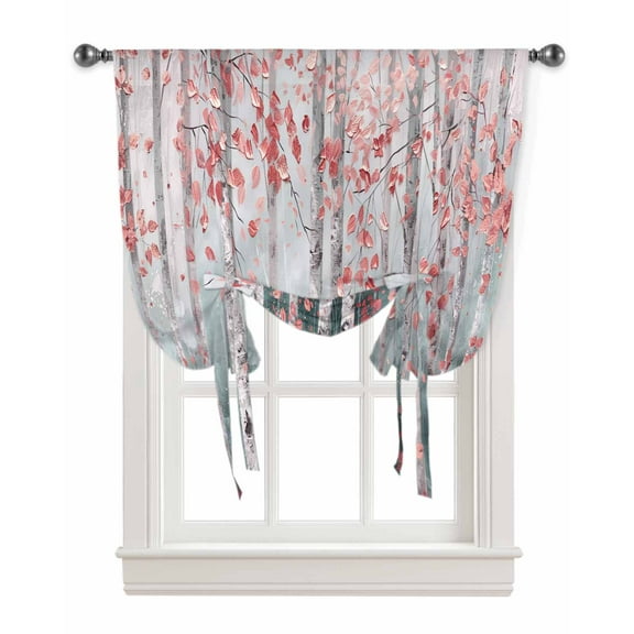 Pink Teal Forest Tie Up Curtains for Kitchen Bathroom Bedroom Windows 45 Inch Length, Modern Oil Painting Art Balloon Drape Curtains Shade Rod Pocket Drapery Curtain Panel, 42"x45"