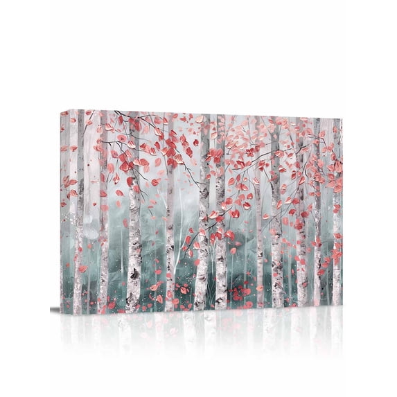 Pink Teal Forest Wall Art for Living Room, Canvas Picture Wall Decor for Bathroom Bedroom, Modern Oil Painting Art Painting Artwork for Office Kitchen Hallway Dining Room Home Decorations 12"x16"