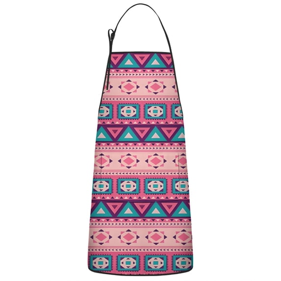 Pink and Teal Geometric Boho Pattern Apron-Garden Aprons for Women with Pockets-Cotton Linen Waterproof Kitchen Cooking Gardening Aprons Adjustable for Kitchen,Cooking,BBQ and Salon 33x27 Inch