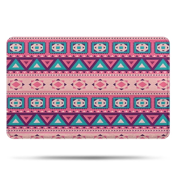 Pink and Teal Geometric Boho Pattern Bathroom Rugs Mat,Non Slip Microfiber Bathroom Rug,Rubber Backing,Soft Bathroom Mats for Bathroom Floor,Tub and Shower,20x32in(50x80cm)
