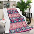 thumbnail image 1 of Pink and Teal Geometric Boho Pattern Blanket,Comfortable Soft Lamb Wool Throw Blanket,All Season,Warm Lightweight Blankets for Sofa Bed Couch Living Room Chair,40"x50", 1 of 4