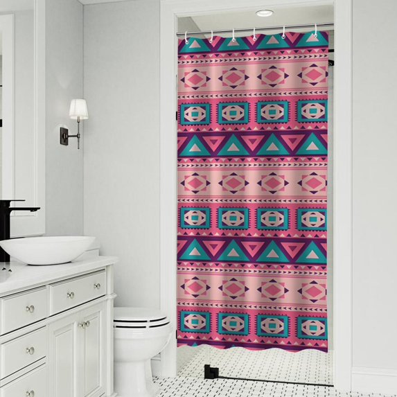 Pink and Teal Geometric Boho Pattern Shower Curtain 36"x72" ,Bathroom Decorative Shower Curtains Set with 12 Hooks,Modern Waterproof Washable Shower Curtain
