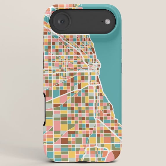 Pink, Teal, Mustard and Brown City Street Grid Map Tough Case for Apple ...