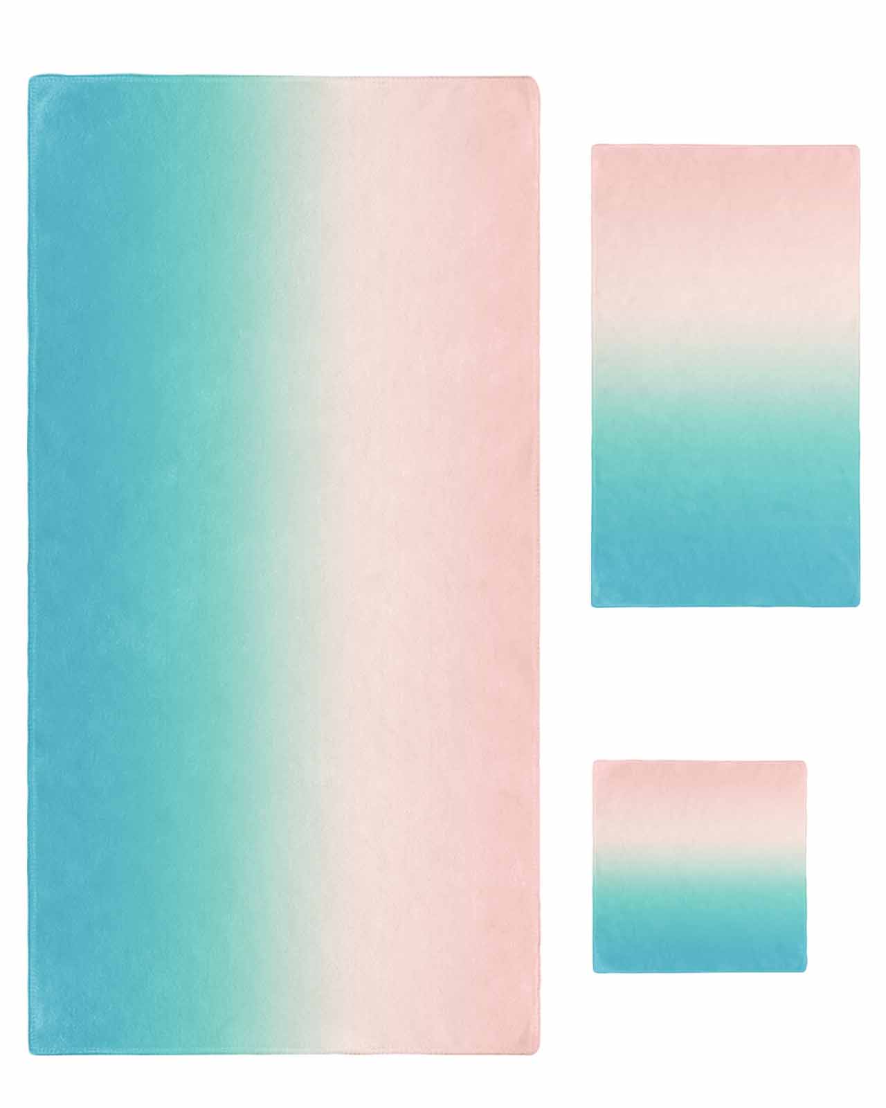 Pink Teal Ombre Bath Towels for Bathroom Set,Luxury Microfiber Towels Gifts for Women,Beach Kitchen Hand Hair Face Towel and Dish Washcloth,Modern Abstract Art Gradient Aesthetics Towels+Set
