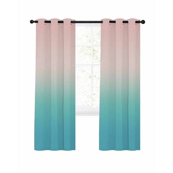 Pink Teal Ombre Blackout Curtains, Light Blocking Print Window Curtains, Modern Abstract Art Gradient Aesthetics Thermal Insulated Window Drapes for Living Room 2 Panels, 104"W x 52"L